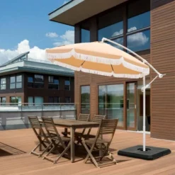 Captiva Designs 9ft Fringed Cantilever Offset Patio Market Umbrella -Furniture GUEST 828dd997 3a3a 4109 bd63 041920542b43