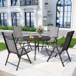 Captiva Designs 5pc Outdoor Dining Set With 7-Position Adjustable Folding Chairs & Round Metal Table With Umbrella Hole -Furniture GUEST 82dd02c6 14fc 4661 9b3c 74ab982ecfc9
