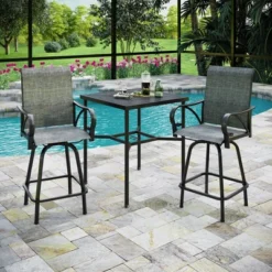 Captiva Designs 3pc Outdoor Patio Geometry Square Steel Bar Table & High Bar Swivel Stools -Furniture GUEST 82dec2fe 5244 4d92 a949 9bb17a521e46