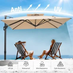 Captiva Designs 9 Ft X 12 Ft Premium Cantilever Patio Umbrella With 2-Tier Design