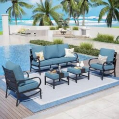 Captiva Designs 5pc Metal Patio Furniture Conversation Set With Ottomans For Garden Porch Backyard -Furniture GUEST 83fc4a8f 0477 44a5 a380 8cdfcca0fb4e