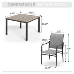 Captiva Designs 5pc Patio Dining Steel Dining Table With Umbrella Hole & Gray Textilene Arm Chairs -Furniture GUEST 84034521 da47 4556 b505 ebb17d4937db