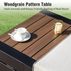 Captiva Designs Outdoor Patio Modular Sectional Sofa Conversation Set With Deep Cushions And Wood Grain Table -Furniture GUEST 8496019d 7837 4079 97df 01adf6857e38