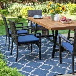 6pc Patio Dining Set With Acacia Wood Table & Bench And 4 PE Rattan Chairs - Captiva Designs -Furniture GUEST 84e69c79 7032 4473 8474 716258f82992