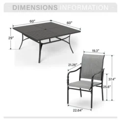 Captiva Designs 9pc Patio Dining Set With Spacious Slat-top Square Metal Table & Steel Frame Chairs -Furniture GUEST 84f0d656 3f04 4579 b8de f212e67294ed