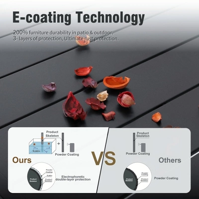 Captiva Designs 9pc Spacious Slat-top Square Metal Table With Umbrella Hole & Reclining Foldable Sling Chairs 4 Captiva Designs 9pc Spacious Slat-top Square Metal Table With Umbrella Hole & Reclining Foldable Sling Chairs - Image 2