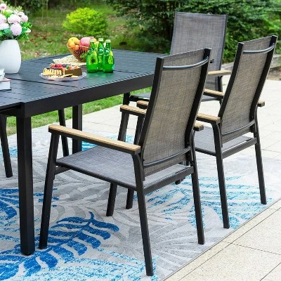 7pc Patio Set With Expandable Table & Lightweight Aluminum Frame Stackable Sling Chairs - Captiva Designs 9 7pc Patio Set With Expandable Table & Lightweight Aluminum Frame Stackable Sling Chairs - Captiva Designs - Image 7