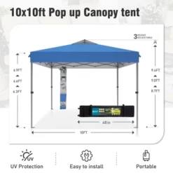 Captiva Designs 10’x10’ Instant Pop Up Canopy Tent – One-Push Setup With Vented Roof, Includes Storage Bag And Accessories -Furniture GUEST 855cd684 c3e0 4389 8580 d005eefc8e05