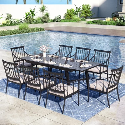 Captiva Designs 9pc Patio Slat-top Adjustable Steel Rectangle Table & Stylish Arm Chairs With Cushions 16 Captiva Designs 9pc Patio Slat-top Adjustable Steel Rectangle Table & Stylish Arm Chairs With Cushions - Image 14