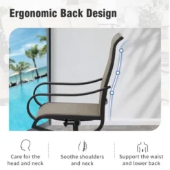 Captiva Designs 3pc Outdoor Patio Square Dining Steel Table & Grayish Brown Textilene Sling Swivel Chairs -Furniture GUEST 85cf4646 e104 4df8 825e dab46bcbc47f 4