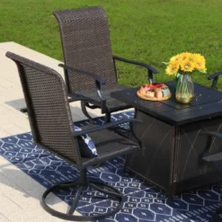 5pc Patio Dining Set With Square Steel Fire Pit With Faux Wood Tabletop & Rattan 360 Swivel Chairs - Captiva Designs -Furniture GUEST 8604610e b272 4995 bb97 9fc338d5acd6