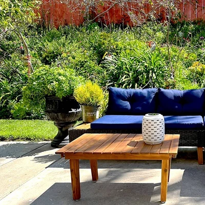 3pc Outdoor Acacia Wood Conversation Set With Sectional Sofa & Cushions - Captiva Designs 9 3pc Outdoor Acacia Wood Conversation Set With Sectional Sofa & Cushions - Captiva Designs - Image 7