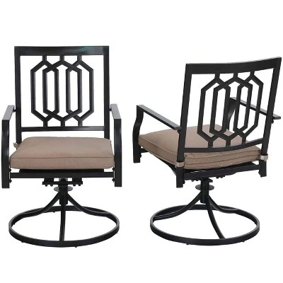 3pc Wrought Iron Patio Dining Set With Square Table With Umbrella Hole & Swivel Chairs - Captiva Designs 6 3pc Wrought Iron Patio Dining Set With Square Table With Umbrella Hole & Swivel Chairs - Captiva Designs - Image 4
