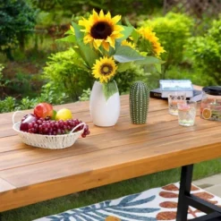 Outdoor Acacia Wood Rectangle Dining Table With Steel Frame - Captiva Designs -Furniture GUEST 87a9c65e 45b6 4b60 b18b 512a45cf222a