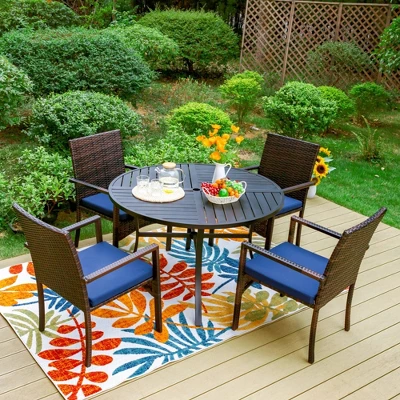 5pc Patio Dining Set With Round Table & Wicker Rattan Chairs - Captiva Designs: Weather-Resistant, Umbrella Hole 12 5pc Patio Dining Set With Round Table & Wicker Rattan Chairs - Captiva Designs: Weather-Resistant, Umbrella Hole - Image 10