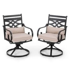 7pc Outdoor Dining Set With Svivel Chairs With Cushions & Large Metal Rectangle Table With Umbrella Hole - Captiva Designs -Furniture GUEST 8836fac3 eefe 457f a2b2 a8c055bbdad2