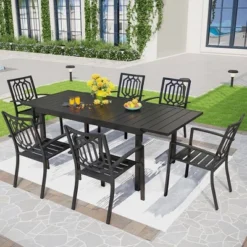 7pc Metal Patio Dining Set With Rectangular Expandable Table & 6 Chairs - Captiva Designs: Outdoor Seating For Six -Furniture GUEST 8845c873 0373 484a b587 fe5171883d6a