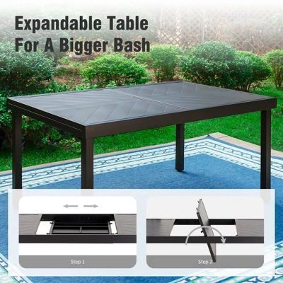 Captiva Designs 9pc Patio Dining Extendable Steel Rectangle Table & Rattan Metal Fixed Chairs & Swivel Arm Chairs 4 Captiva Designs 9pc Patio Dining Extendable Steel Rectangle Table & Rattan Metal Fixed Chairs & Swivel Arm Chairs - Image 2