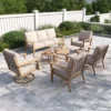 Captiva Designs 7PC Outdoor Patio Cross-Band Back Conversation Set With Thick Cushions For Deck, Garden, Or Poolside -Furniture GUEST 88f5af86 9f1c 4e93 b58e 8f7ca580ebe5
