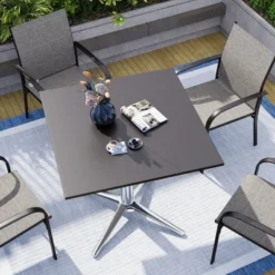 Captiva Designs 1pc Outdoor Patio Steel Dining Table With Sturdy Pedestal Base And X-Shaped Legs -Furniture GUEST 89358102 2ea5 4d26 956c 466a9d54ff8e
