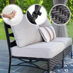 Captiva Designs 8-Seat Half-Moon Curved Outdoor Patio Conversation Set With Coffee Tables -Furniture GUEST 89922439 5492 43af 8fd6 04e050466e67