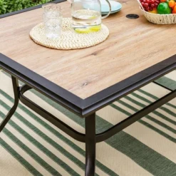 Metal Patio Dining Set With 60"x37" Table With Umbrella Hole & 6 Sling Motion Chairs - Captiva Designs -Furniture GUEST 8a6687cd 4126 4c80 8af0 33c2e58754b8