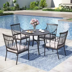 Captiva Designs 5pc Outdoor Patio Steel Dining Table & Stylish Cushioned Metal Chairs -Furniture GUEST 8a8907a5 0628 423a 9819 ecd15e013422