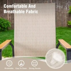 Captiva Designs 7pc Patio Dining Set With Geometric Pattern Rectangle Table & Sling Chairs With Wood-look Armrest -Furniture GUEST 8ab9fda8 c448 42be 9c53 b9c2c18f15f4