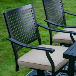 7pc Outdoor Dining Set With Steel Swivel Chairs & Large Rectangle Metal Table With Umbrella Hole - Black - Captiva Designs -Furniture GUEST 8c64e9fb 2652 42ba 8e67 4fd9b226eb45