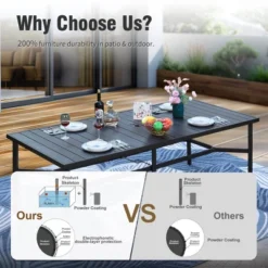 Captiva Designs 1pc Outdoor Patio Dining Spacious Rectangle Black Metal Table With Steel Frame -Furniture GUEST 8c6a954c 6bc9 4acc b220 5976ec2f4753 7