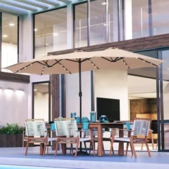 15' X 9' Rectangular Lit Outdoor Patio Market Umbrella With Extra Large Base And Sand Bags - Captiva Designs -Furniture GUEST 8c7d7efc de46 43b7 ac23 3c691da2fbba