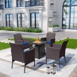5pc Patio Set With Wicker Chairs & 28" Propane Gas Fire Pit Table - Captiva Designs -Furniture GUEST 8cb0eed5 64ac 4917 93b7 2342026f0eaa