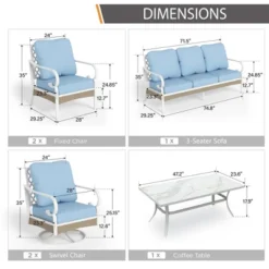Captiva Designs 6pc Extra Large Metal And Rattan Outdoor Patio Conversation Set With Swivel Grid-back Chairs And Table -Furniture GUEST 8cb1bd9c cd34 4a49 a255 1ba0aaeb46c0
