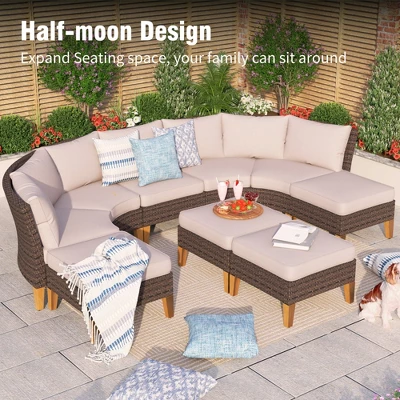 Captiva Designs 12pc Outdoor Wicker Rattan Patio Half-Moon Curved Sectional Sofa Set With Cushioned Ottoman 4 Captiva Designs 12pc Outdoor Wicker Rattan Patio Half-Moon Curved Sectional Sofa Set With Cushioned Ottoman - Image 2