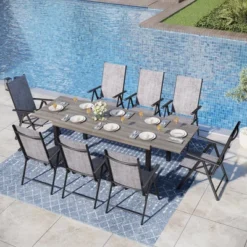 Captiva Designs 9pc Patio Adjustable Steel Rectangle Dining Table & Textilene Reclining Foldable Chairs 31 Captiva Designs 9pc Patio Adjustable Steel Rectangle Dining Table & Textilene Reclining Foldable Chairs -Furniture GUEST 8db04031 808e 43d9 8757 d983ea9e43b5