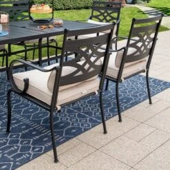 7pc Outdoor Dining Set With Chairs With Cushions & Large Metal Table With Umbrella Hole - Captiva Designs -Furniture GUEST 8ecdb764 2d14 4c3e ac6b 1a25a3a3022e