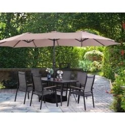 15' X 9' Rectangular Lit Outdoor Patio Market Umbrella With Extra Large Base And Sand Bags - Captiva Designs -Furniture GUEST 8ed86c4c bc89 4b5e 92b2 10f23497f047