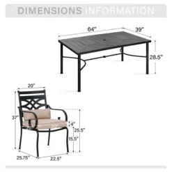 Captiva Designs 7pc Patio Dining Black Rectangular Table With Umbrella Hole & Metal Chairs With Seat Cushions And Waist Pillows -Furniture GUEST 8f0b3f53 2f71 44c8 8326 891685bcb5a9