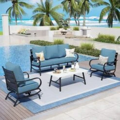 Captiva Designs 4 PCS Metal Patio Furniture Conversation Set With Rocking Armchairs For Garden Porch Backyard -Furniture GUEST 8f19ecbd 043a 425d b8ea feef9cbd040e