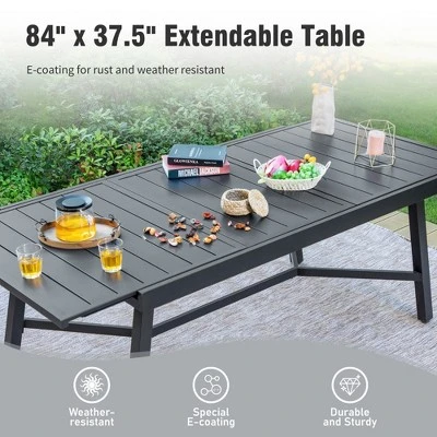 Captiva Designs 9pc Patio Slat-top Adjustable Steel Rectangle Table & Stylish Arm Chairs With Cushions 5 Captiva Designs 9pc Patio Slat-top Adjustable Steel Rectangle Table & Stylish Arm Chairs With Cushions - Image 3