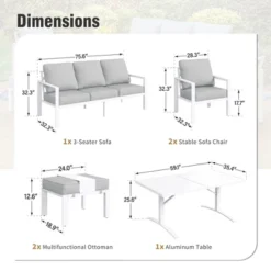 Captiva Designs 6pc Designs Aluminum Outdoor Patio Conversation Set With Coffee Table