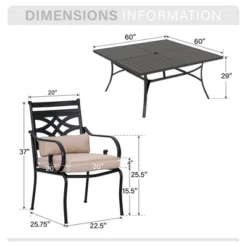 Captiva Designs 9pc Spacious Slat-top Square Metal Table With Umbrella Hole & Fixed Metal Chairs With Cushions -Furniture GUEST 8fb615c7 b8c6 4771 a50d 1091d8e57bf1
