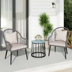 Captiva Designs 3pc Conversation Set With Bistro Table With Steel Frame & All-weather Woven Chairs -Furniture GUEST 90314218 f79e 4f66 8662 e59a0ca1c1a2