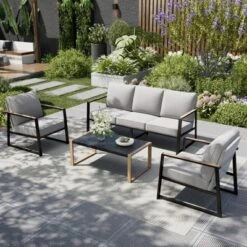 Captiva Designs Modren Outdoor Patio Metal Frame Furniture Conversation Seating Set With Coffee Table -Furniture GUEST 903e801b 95c2 495d b1fb e6b2879a8f81
