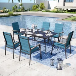 Captiva Designs 7pc Patio Dining Set With Rectangular Steel Table & Aluminum Frame Textilene Chairs -Furniture GUEST 906385f3 874f 44c8 8bad 211620b2df30