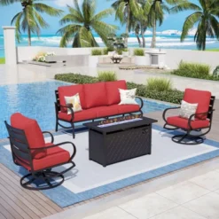 Captiva Designs 4pc Metal Patio Seating Furniture Fire Pit Set With Swivel Chairs For Garden Porch Backyard -Furniture GUEST 90dbe8cf 068d 4113 8184 317c6464cfe2