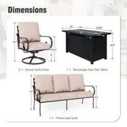 Captiva Designs 4pc Extra Large Metal Outdoor Patio Fire Pit Set With Swivel Pattern-back Chairs