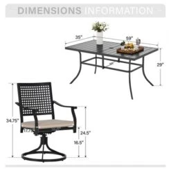 Captiva Designs 7pc Outdoor Patio Dining Slat-top Rectangle Steel Table & Swivel Metal Chairs With Cushions -Furniture GUEST 91ed8f89 9edf 46fc a1c2 366b32fd0e67