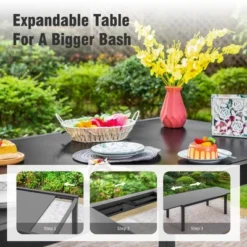 Captiva Designs 1pc Outdoor Patio Expandable Rectangular Steel Dining Table With Two Tabletop Leaves -Furniture GUEST 935a738d c282 4fe1 8bc4 d59e184dcafb