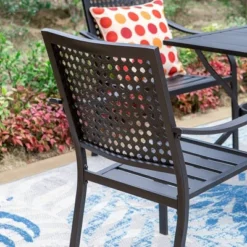 7pc Outdoor Dining Set With Steel Chairs & Large Metal Rectangle Table With Umbrella Hole - Captiva Designs -Furniture GUEST 93d8bdfc adee 4f56 ae98 ca655d480d15